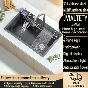 JVIALTETY stainless steel kitchen sink 4.0MM thickness digital display sink multi-function integrated waterfall sink top sink set