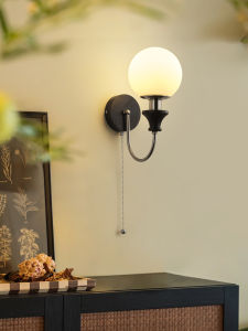 Retro American Style Bedside Wall Lamp Corridor Bedroom Mid-Century Modern Iron Fabric Covered Light Source LED Wall Lamp