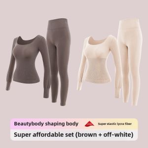 Red Snake Year Womens Shapewear Underwear Set Body Sculpting Beauty Autumn Clothes Long Sleeve Thermal Suit Pure Color