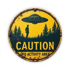 CIFbuy | 8x12 Inch Alien UFO Caution Metal Tin Sign Vintage Retro Funny Wall Decor for Man Cave Home Bar Garage
