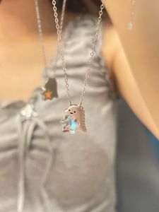 999 Pure Silver Dinosaur Necklace Womens Style Luxury Cartoon Star Clavicle Chain Gift for Girlfriend Fresh out Design Jewelry