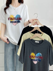 Áo Thun Cotton Dáng Rộng Mùa Hè Thường Ngày Tay Ngắn in Chữ Hình Trái Tim Cỡ Lớn Cho Nữ