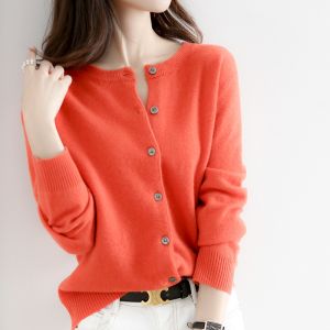 Winter New Womens Cashmere Open Cardigan 100 Cashmere round Neck Knitted Sweater Spring Autumn Korean Style Long Sleeve