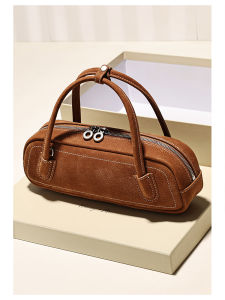 GXFMOD Trendy Design Top Layer Cowhide Leather Bowling Bag Single Shoulder Handbag Womens Crossbody Bag Soft Structure