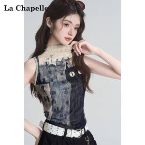 La Chapelle | Vintage Half-Neck Sleeveless Cats Print Fitted Short Top Vest