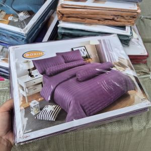 เซ็ตผ้าปูที่นอนสีล้วนลายริ้ว 6 ฟุต 5 ชิ้น (ไม่รวมผ้านวม)