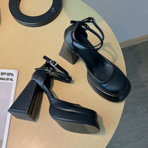 Karakum Womens Mary Jane Shoes Spring 2025 New High Heels Waterproof Platform Ambiance Head Covering Fashionable Flat Shoes