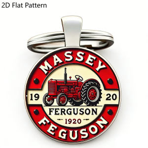 1pc Vintage Farm Tractor Keychain Red & Cream Rustic Decor with Massey Ferguson Lettering Souvenir Gift Metal Car Keyring