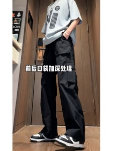 American Style High Waist Straight Leg Outdoor Work Pants Mens Spring Autumn Casual Trousers Multiple Pockets Utility Pants