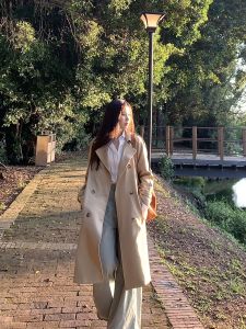 แจ็คเก็ตคาร์ดิแกนสไตล์เกาหลีสีกรมท่าสำหรับผู้หญิง แจ็คเก็ตยาวปานกลาง สไตล์วินเทจ สวมใส่สบาย แจ็คเก็ตผู้หญิงสีกรมท่า