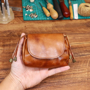 Handmade Vintage Small Leather Coin Purse Genuine Top Layer Cowhide Wallet for Men And Women Car Key Card Holder Document Bag