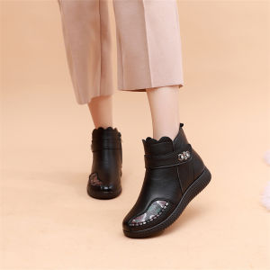 SHIPAILUO | รองเท้าบูทมาร์ตินขนแกะสำหรับผู้หญิง ฤดูหนาว 2025 รองเท้าบูทสั้นหนาป้องกันลื่น รองเท้าบูทมาร์ตินสำหรับผู้หญิงวัยกลางคนและผู้สูงอายุ