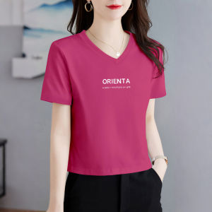 LINGLONGDAI | Slimming Pure Cotton Short Sleeve V-neck T-shirt Korean Style Summer Top Base Shirt Short Length Fashionable Womens Tee