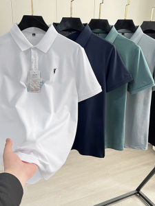 เสื้อยืดคอโปโลผู้ชายผ้าไหมไหมน้ำแข็งระดับไฮเอนด์ ปักลาย สำหรับธุรกิจ ฤดูร้อน บาง ระบายอากาศได้ดี แขนสั้น สีสันสดใส แฟชั่น