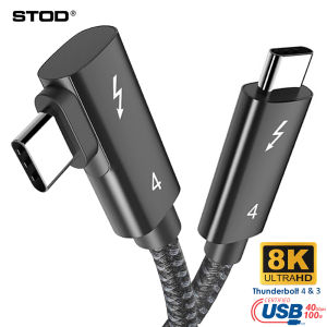 STOD Thunderbolt 4 Cable Right Angle 90 Degree Type C Cord USB C PD Fast Charger Charging 5A Lshape L shaped Power Line Data 40Gbps Thunderbolt 3 Laptops to Monitor Long Short Eblow Wire for Apple Macbook Pro Dell EGPU Pcie EGFX Nylon Black 1M 1.5M 2M