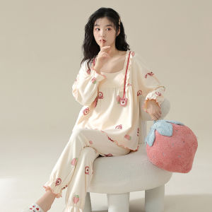 Miiow | Pure Cotton Sleepwear Womens Spring Autumn Style Breathable Cute Sweet Home Clothes Set 2025 New Fashion Comfortable Long Sleeve Round Neck