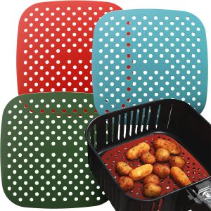 JustLiving 1pc Reusable Silicone Air Fryer Liners 7.5/8/8.5/9 Inch Non Stick Easy Clean Air Fryer Liners Reusable Mats Air Fryer Accessories (Square or Round)