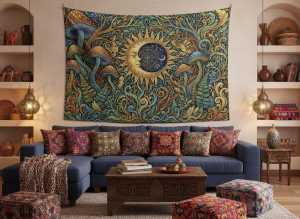 VIKAMA Bohemian Sun Moon Mushroom Tapestry Vintage Forest Background Cloth Living Room Decoration Room Decoration