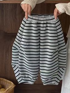 Childrens Casual Striped Loose Knife Edge Pants Baby Boys Girls Fashionable All-Match Sweatpants Korean Style High Waist Long Trousers