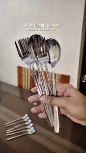 12Pcs Korean Spoon and Fork Set Thicken Long Handle Forks Spoons Stainless Steel Dinner Forks Spoon Christmas Dinner Cutlery Spoon Fork Kitchen Food-Grade Kutsara Tinidor Set Home Dinnerware