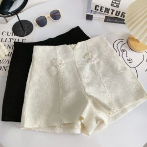 Retro Chinese Style High Waist Wide Leg Short Pants Womens Button Embroidered A-Line Pants Summer New Arrival Slimming Effect