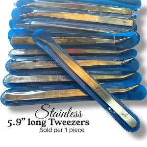 1pc. 5.9” Long Stainless Tone Bent Curved Tip Tweezers Forceps Plier Hand Tool Sewing Accessory