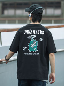 H Jiumuchi Fashion Brand Short Sleeve T-shirt Male American Retro Alien Print Handsome Personalized Hip Hop Mens Undershirt