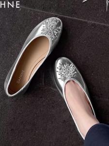 Daphne | Silver Flat Ballet Flats Soft Sole Round Toe Waterdrill Versatile 2026