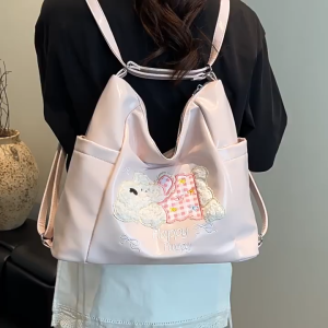 SEA YADOU  กระเป๋าโท้ทสำหรับผู้หญิงกระเป๋าสะพายไหล่แฟชั่นรุ่นใหม่ปักลายอินน่ารักสไตล์เกาหลีแมทช์ลุคง่าย