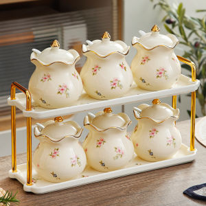 ชุดเครื่องปรุงรสหรูหรา ชุดเครื่องปรุงรสพร้อมกล่องเก็บของสำหรับใช้ในครัว ชุดเครื่องปรุงรส 6 ชิ้น กล่องเก็บของแบบมีฝาปิด