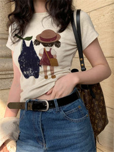 Summer New Style Womens Cotton Short Sleeve T-shirt Floral Print Slimming Fashionable Base Layer Shirt Korean Version round Neck