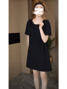 plus Size French Hepburn Style Black Dress Women Summer New Frock Cover Belly Slimming Elegant Mini Dress A-Line Skirt