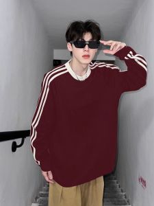 เสื้อสเวตเตอร์คอกลมแขนยาวทรงหลวมสไตล์ย้อนยุคสำหรับผู้ชาย เสื้อผ้าทำงานฤดูใบไม้ร่วงและฤดูหนาว สไตล์อเมริกัน แบรนด์ฮิปฮอป