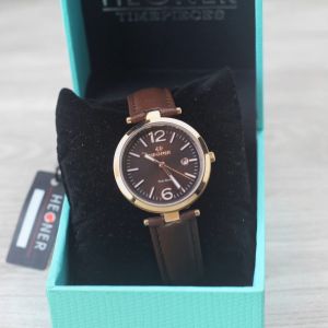Jam tangan Wanita Hegner 414 L tali kulit tanggal aktif analog original