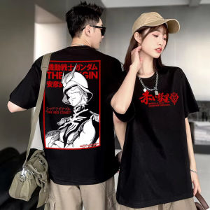 Bandai | Japanese Anime Mobile Soldier Gundam Short-sleeved Red Comet Xiaya T-shirt Mens and Womens Two-dimensional Peripheral Clothes
