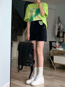 Black Denim Shorts Womens High Waist Summer Thin Plus Size Plus Size Ladies Loose Slimming Belly-Covered A- line Wide Leg Hot Pants