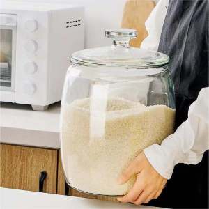 Rice dispenser 10kg glass jar with lid/airtight container food storage glass jar container big jar