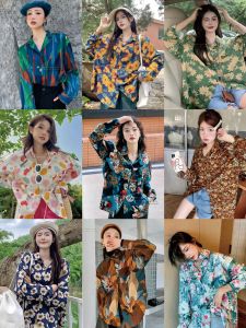 Retro Hong Kong Style Floral Shirt Mens Womens 80s Studio Nostalgic Group Building Annual Meeting Stage Performance Clothes