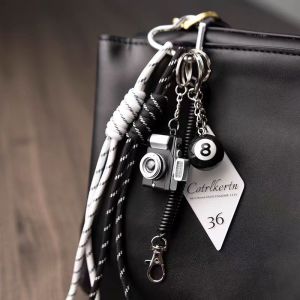 Vintage Rope Black 8 Mini Camera Keychain Bag Charms for Women Men Handbag Y2k Bag Accessories Car Key Pendants Backpack Gifts