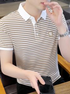 ROMON | Lormen Mens Pure Cotton Striped POLO Shirt Summer Thin Business Casual With Collar Ice Silk Top Lightweight Breathable T-shirt