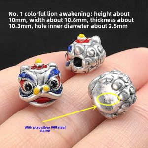 Handmade DIY Large Hole Silver Beads Lion Wake up Blue Enamel Bracelet Necklace Woven Hand Rope Bracelet Jewelry Accessories
