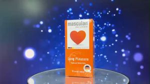 Bao cao su kéo dài thời gian có gân và chấm hạt Masculan Long Pleasure - Hộp 10 bao (Chính Hãng)