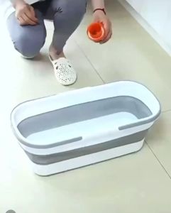 【SKIT SG】Slim Long Rectangle Collapsible Mop Bucket with Wheels for Home Cleaning Portable Folding Mop Foldable Pail Bucket Plastic Bucket Household Student Dormitory Easy Cleaning