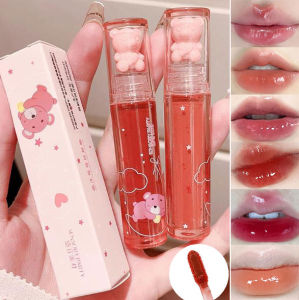 Dorisna Crystal Glossy Lip Glaze Cute Pink Bear Lip Gloss Mirror Lipstick Y2k Korean Lip Makeup