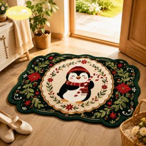 Thảm Nỉ Giáng Sinh VIKAMA - Thảm Trải Sàn Chống Trượt Dễ Lau Chùi Cho Phòng Tắm Nhà Vệ Sinh Lối Vào Phòng Ngủ Hành Lang Trang Trí Nhà Cửa 100% Polyester