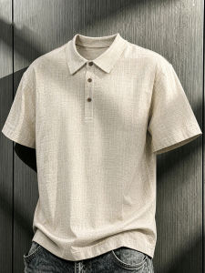 Linen-Style Casual Mens Short Sleeve Polo Shirt