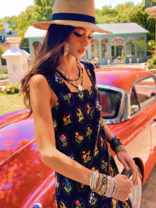 Elegant Embroidered Vest Dress Womens Summer Fashion High Waist A-Line Skirt Gown Pink Heavy Embroidery Vintage Style 2025 New