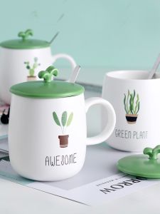Large Capacity Home Ceramic Cup With Lid and Spoon