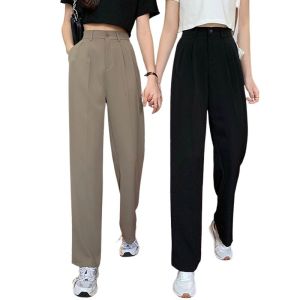🦋 VEVE Suit Pants High Waist Slimming Elastic Waist Vertical Leg Pants Womens Trousers