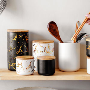 European Ceramic Sealed Can Kitchen Coarse Cereals Storage Jar Food Storage Tank Candy Box Coffee Tea Jar Sealed Box